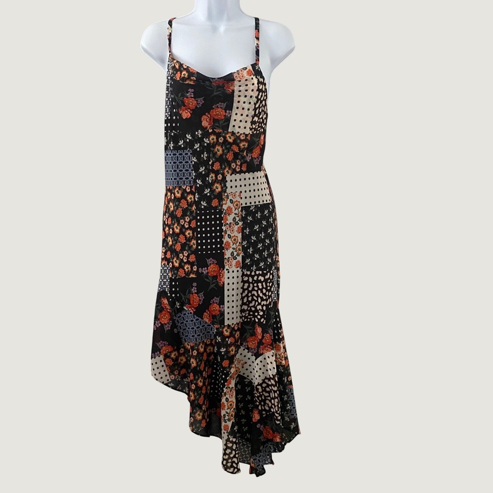 Black Patchwork Asymmetrical Dress Medium Y2K Whimsigoth Dark Feminine Fairycore